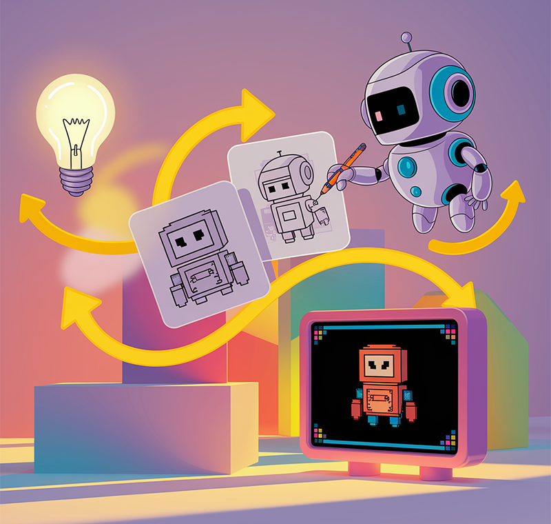 Il percorso dal idea al videogioco finito: idea, AI che disegna, gioco pronto