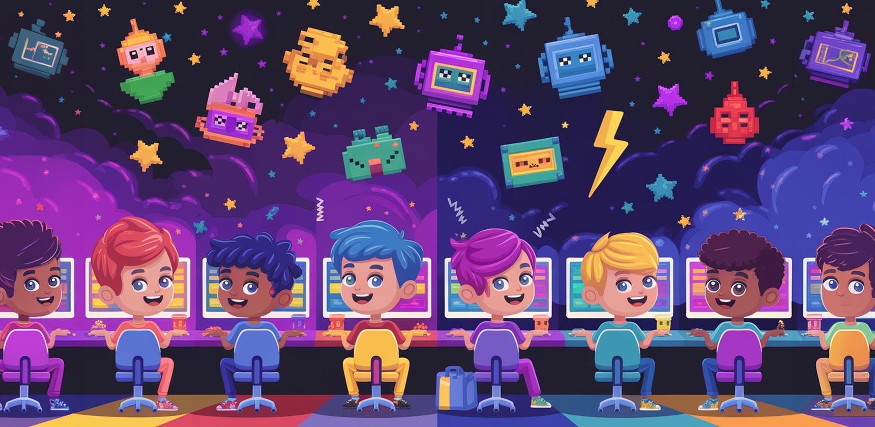 Ragazzi che creano videogiochi con l'AI al laboratorio OpenArt Game Lab
